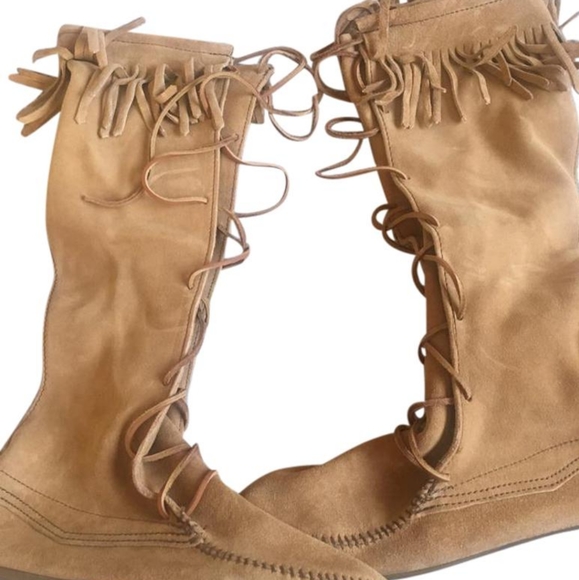 minnetonka front lace knee high boot